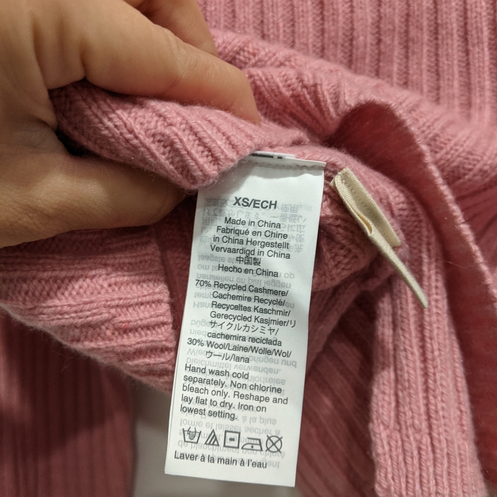 Madewell Pink (Re)sourced Cashmere & Wool Ribbed Mockneck Pullover Sweater XS - Picture 8 of 11